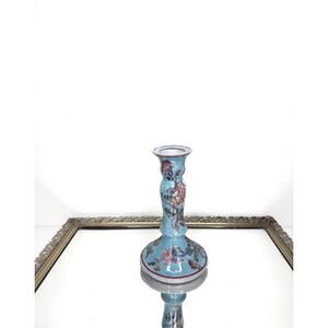Mid 20th Century Floral Hand Painted Chinese Famille Rose Candlestick Holder